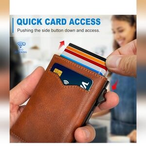 Leather RFID-Blocking Card Wallet Case - Brown